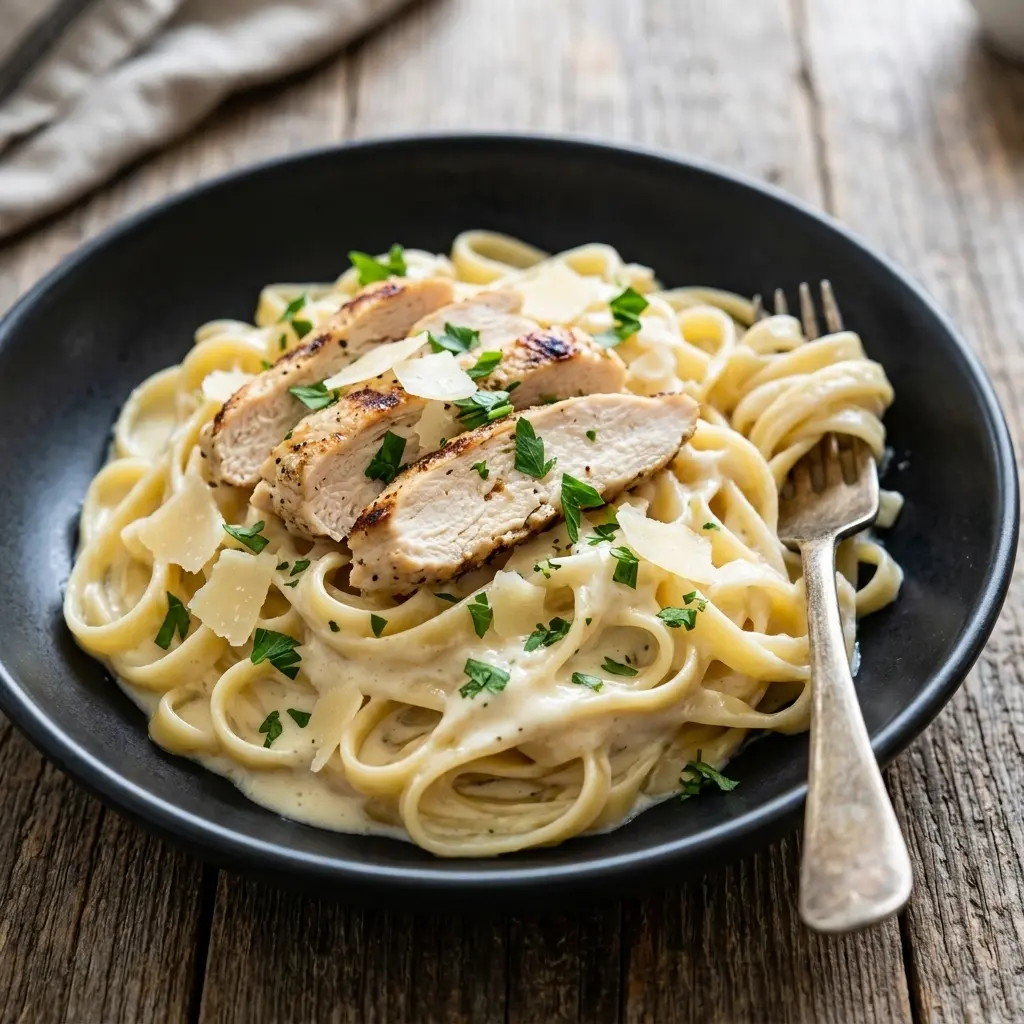 Chicken Alfredo with creamy sauce and grilled chicken at Spark Chef Dining & Takeout, Sherwood Park